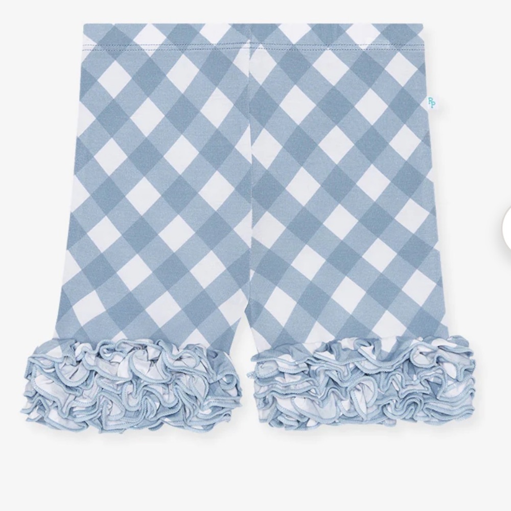 Posh Peanut Dusty Blue Gingham Cha-Cha Shorts